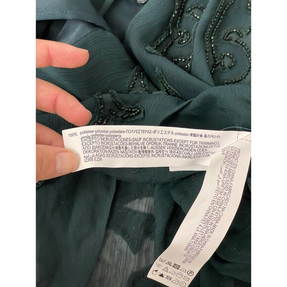 Zara Womens Top Sheer Blouse M Medium Green Embellished beaded 4786/089 NWT - Picture 11 of 14